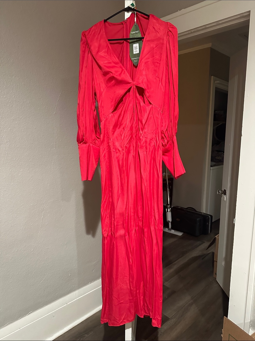 FARM Rio Red Twist-Front Long Sleeve Maxi Dress